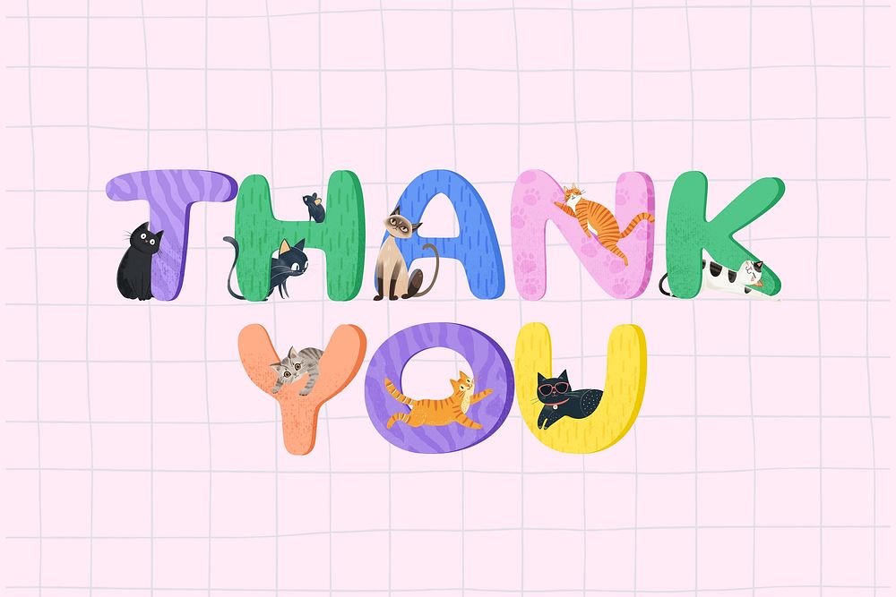 Thank you word with cat character illustration