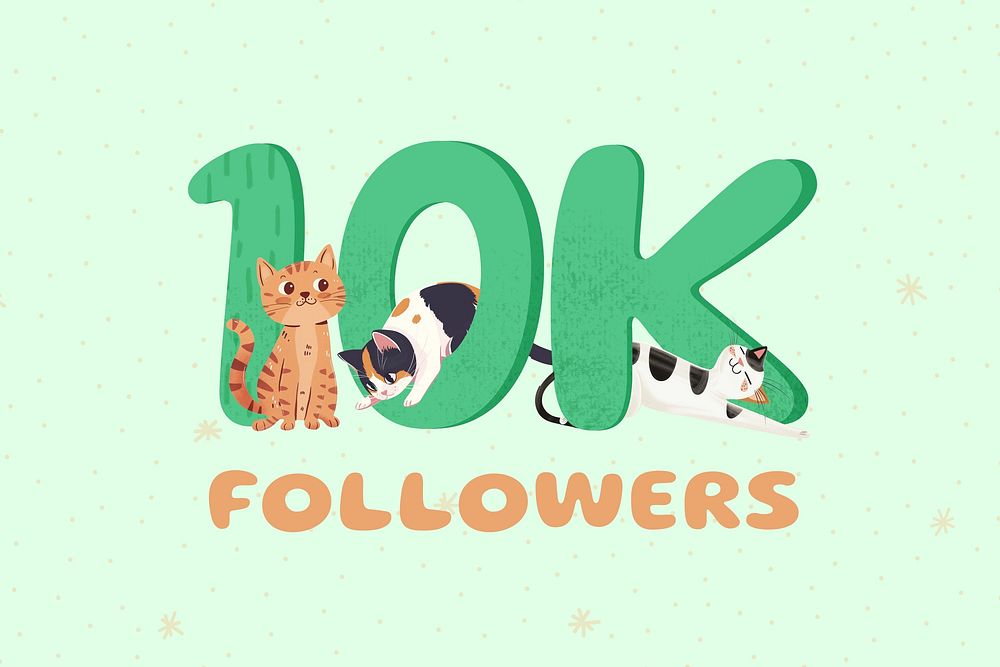 10k followers word with cat character illustration