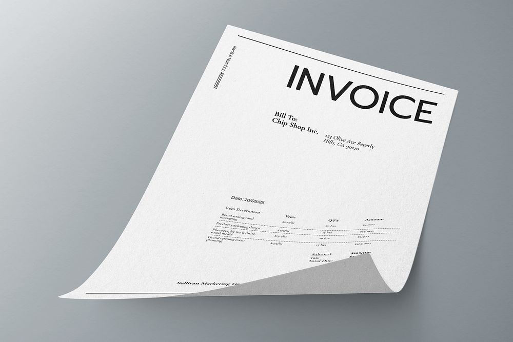 Fold invoice paper mockup psd