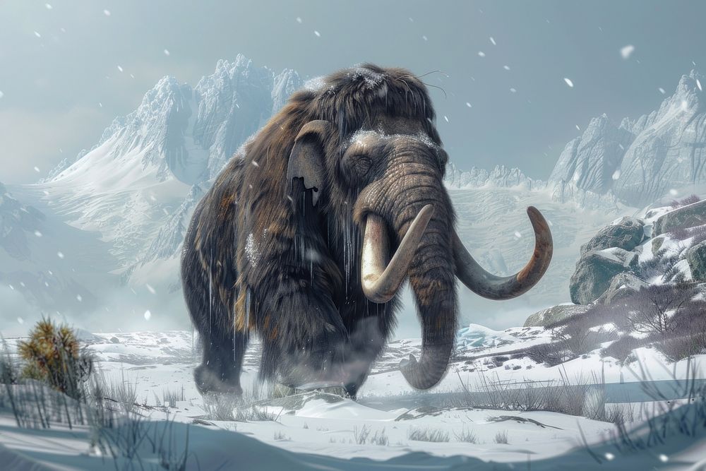 Majestic Ancient Ice Age Mammoth elephant wildlife outdoors.