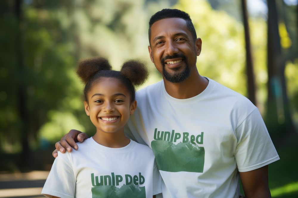 Smiling father and daughter t-shirt photo photography.