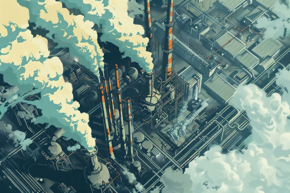 Pollution architecture building refinery.