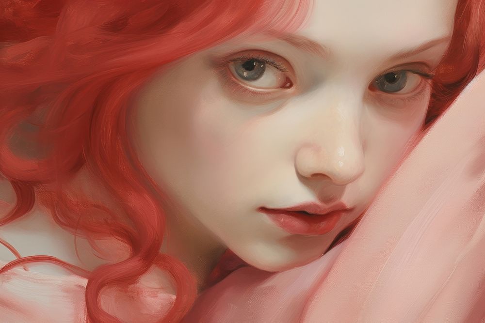 Close up on pale red velvet photography portrait person.