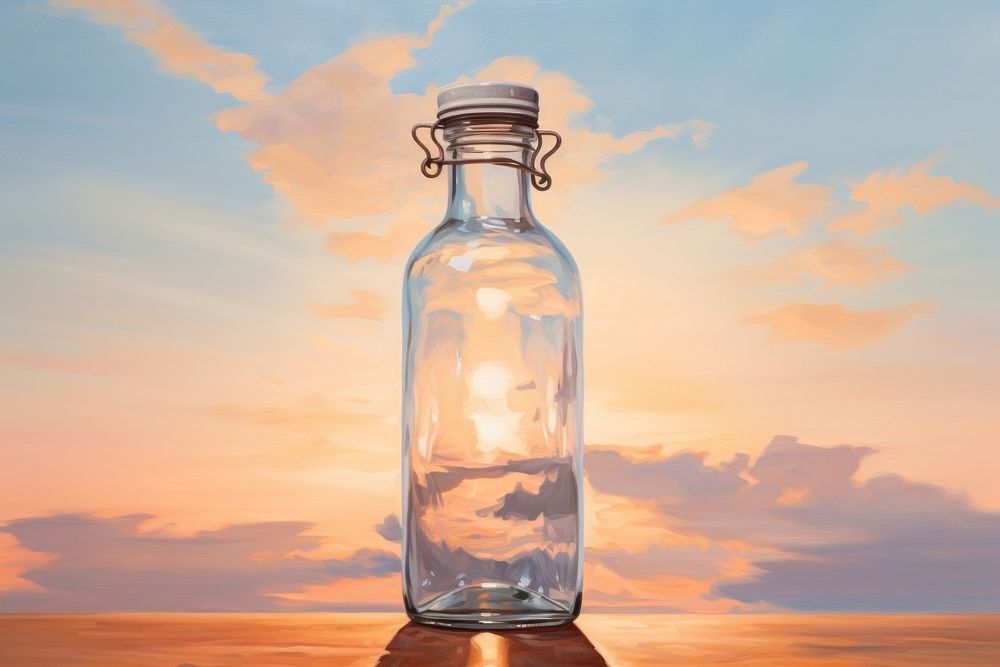 Close up on pale water bottle shaker glass jar.