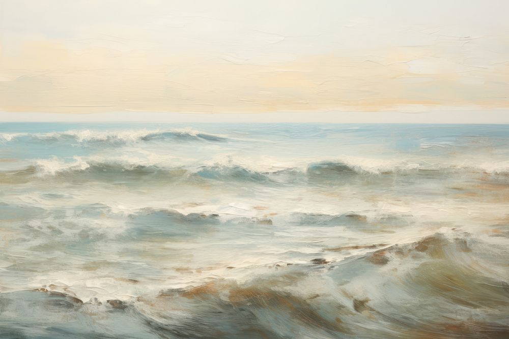 Close up pale ocean painting outdoors horizon.