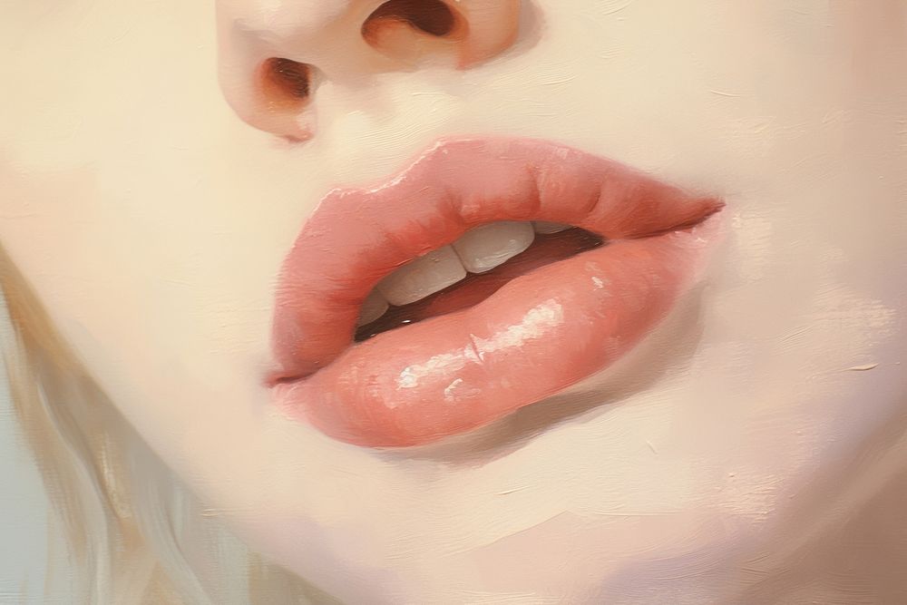 Close up pale cosmetic lips medication person mouth.