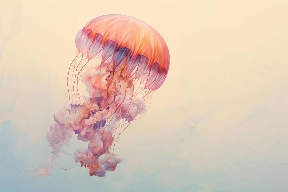 Close up pale colorful jellyfish invertebrate animal person.