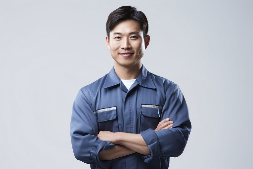 Asian mechanic smiling person human guard.