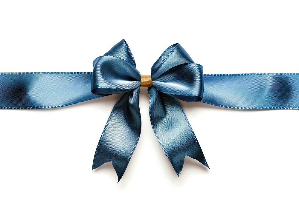 Blue gift ribbon blue bow white background.