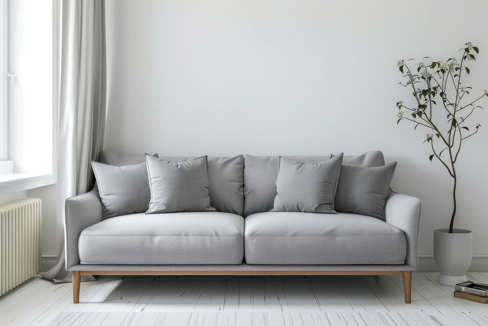 Grey sofa pillow room architecture.