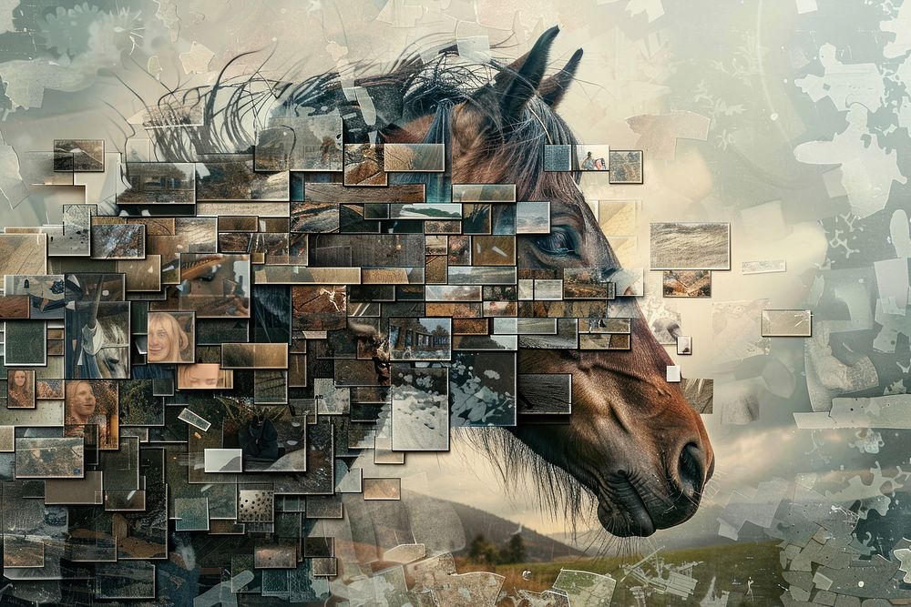 Horse painting collage person.