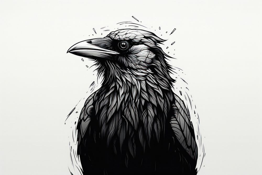 Crow art illustrated drawing.