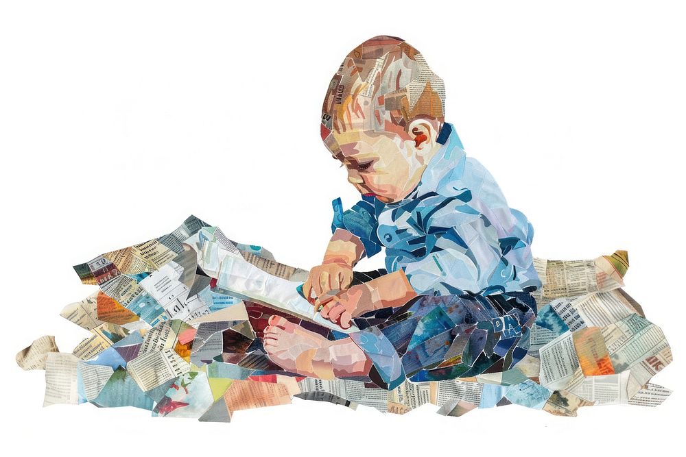 Painting collage reading person.