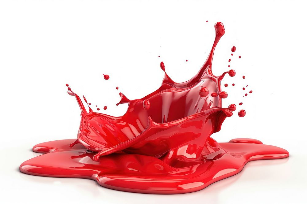 Splash of thick red color oil ketchup food paint container.