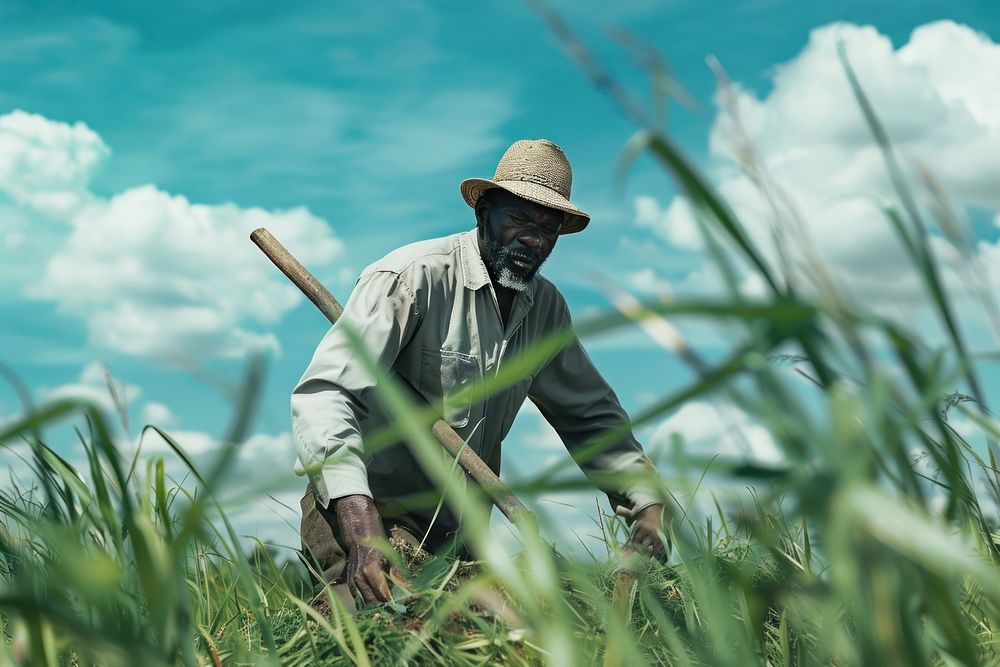 Black South African man farmer gardening outdoors clothing.