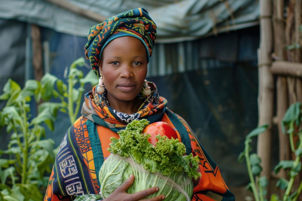Black South African woman farmers vegetable clothing apparel.