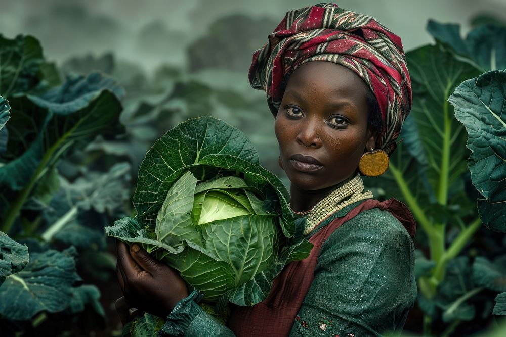 Black South African woman farmers vegetable clothing apparel.