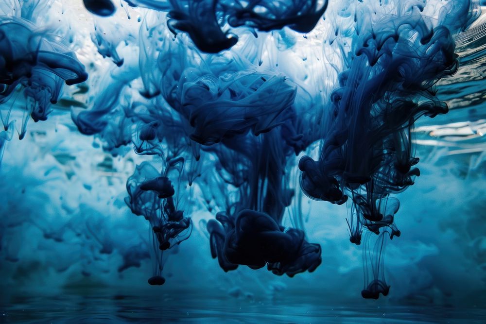 Blue ink underwater outdoors glacier nature.