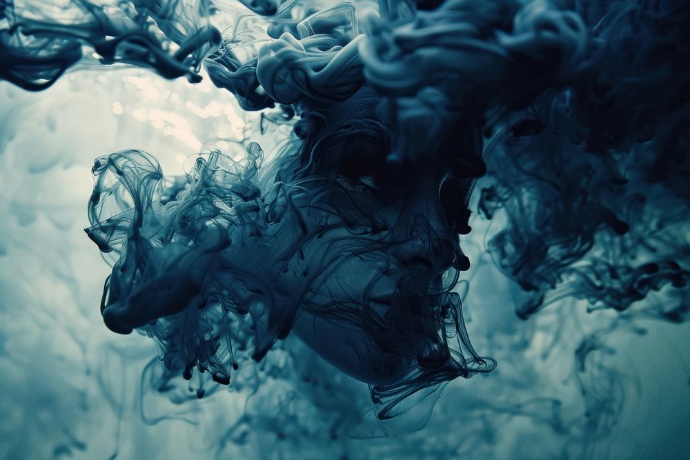 Blue ink underwater smoke blue backgrounds.