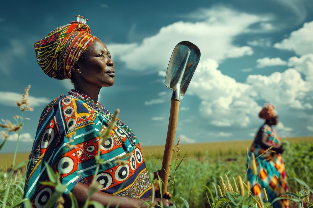 Black South African women farmers shovel female person.