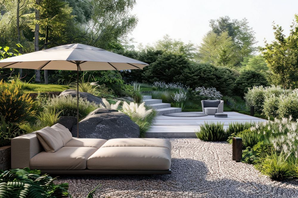 Photo of garden and patio area nature architecture furniture.