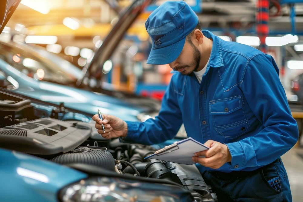 Examining a car engine under the hood pen transportation manufacturing.