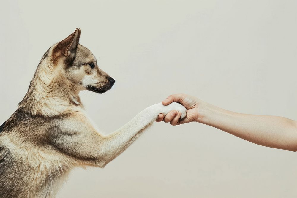 Cat handshake human dog animal.