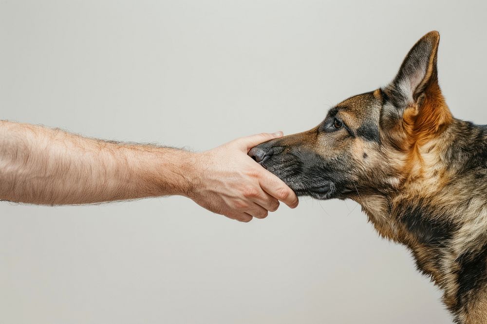 German sherperd handshake human animal canine.