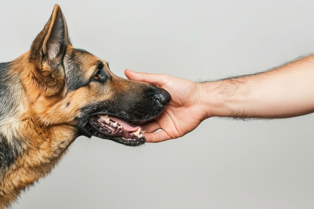 German sherperd handshake human animal canine.