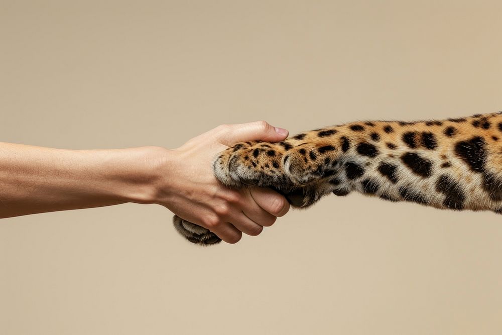 Leopard hand shaking leg human wildlife panther.