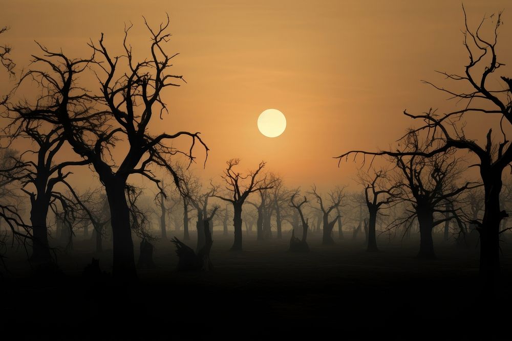 Spooky forest tree landscape astronomy.
