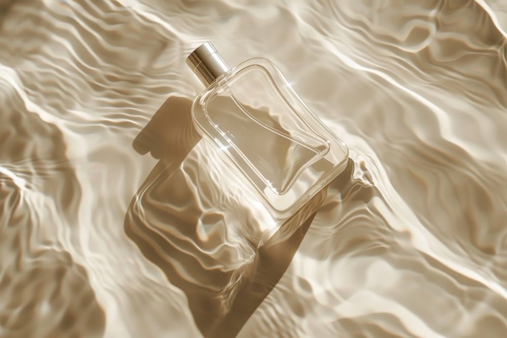 Glass perfume bottle mockup cosmetics.