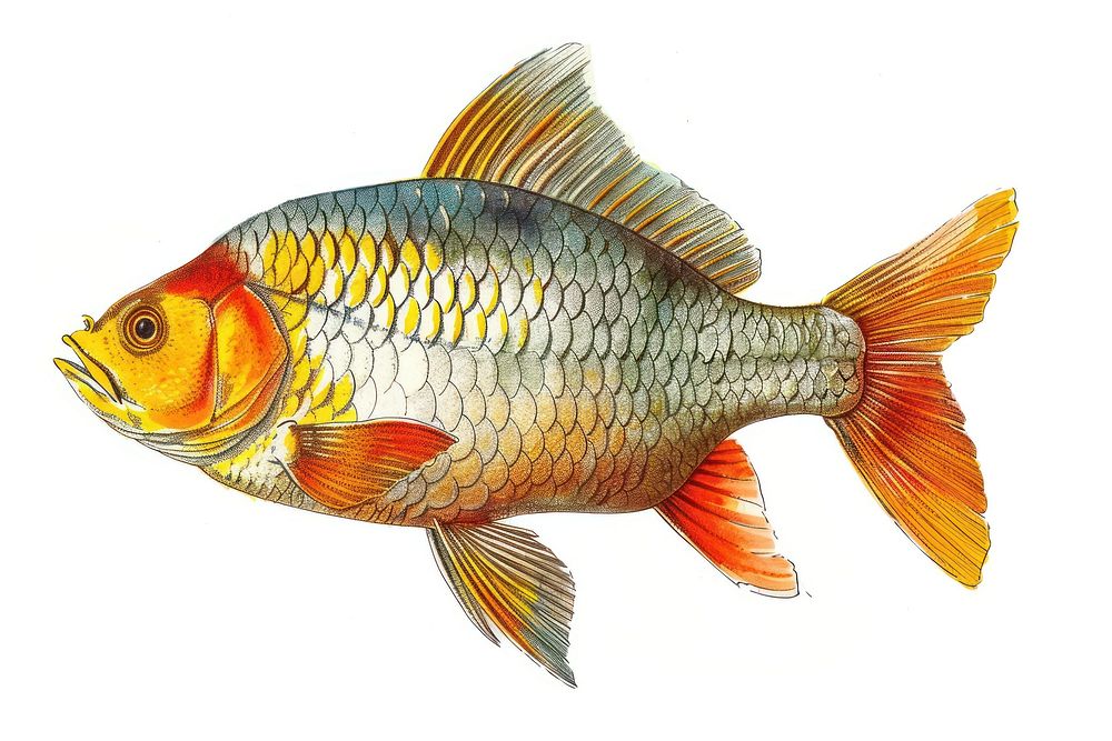 Old illustration fish goldfish animal sea life.
