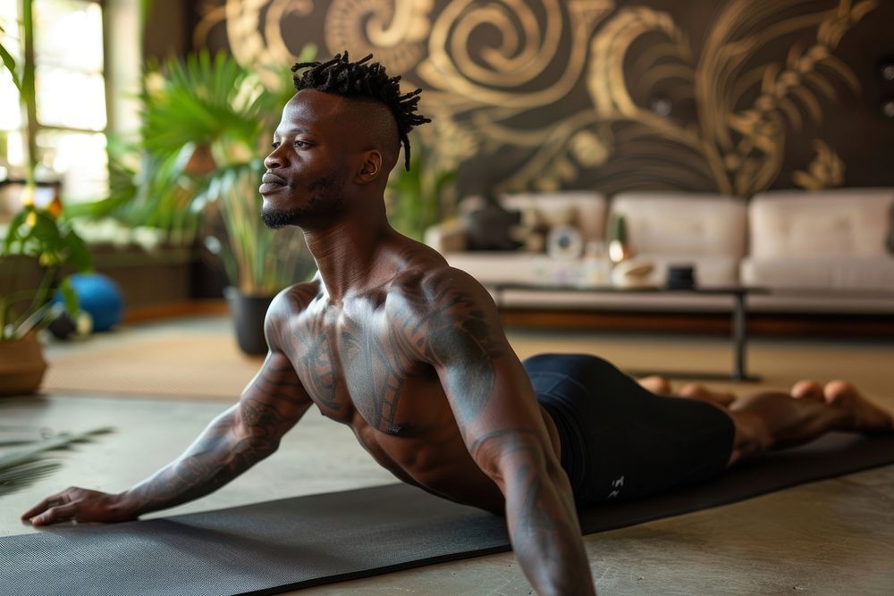 Black South African man exercise fitness pilates.