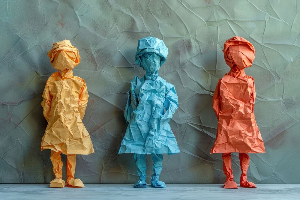 Children in style of crumpled clothing raincoat apparel.
