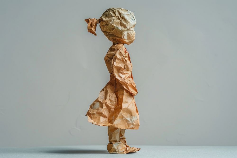 Children in style of crumpled paper clothing apparel.