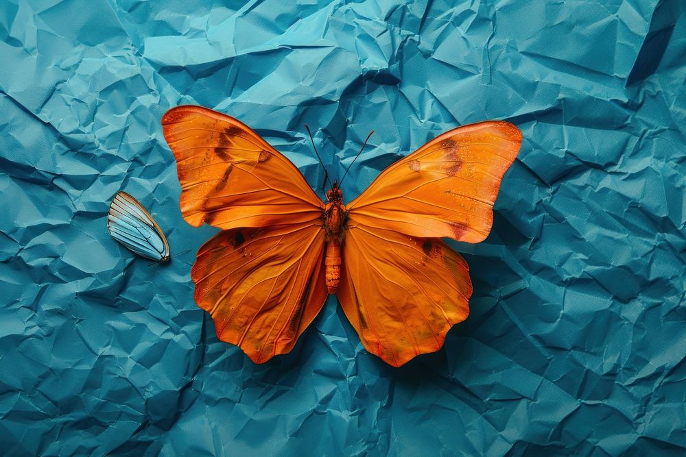 Butterfly in style of crumpled paper invertebrate blossom.