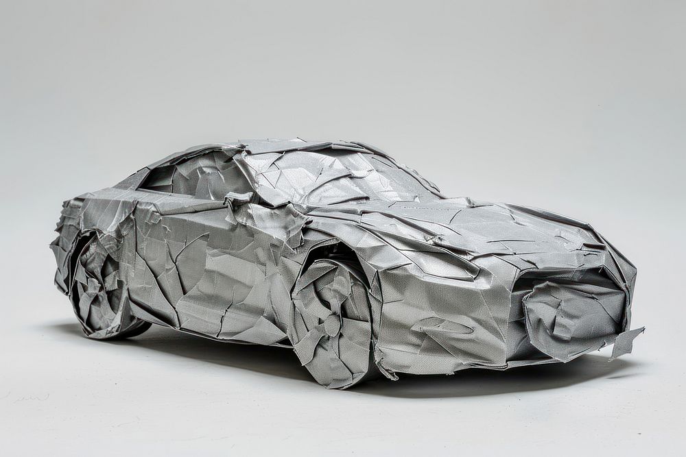 Car in style of crumpled paper transportation automobile.