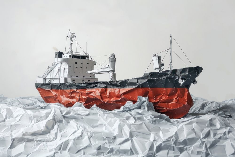 Cargo ship in style of crumpled transportation architecture watercraft.