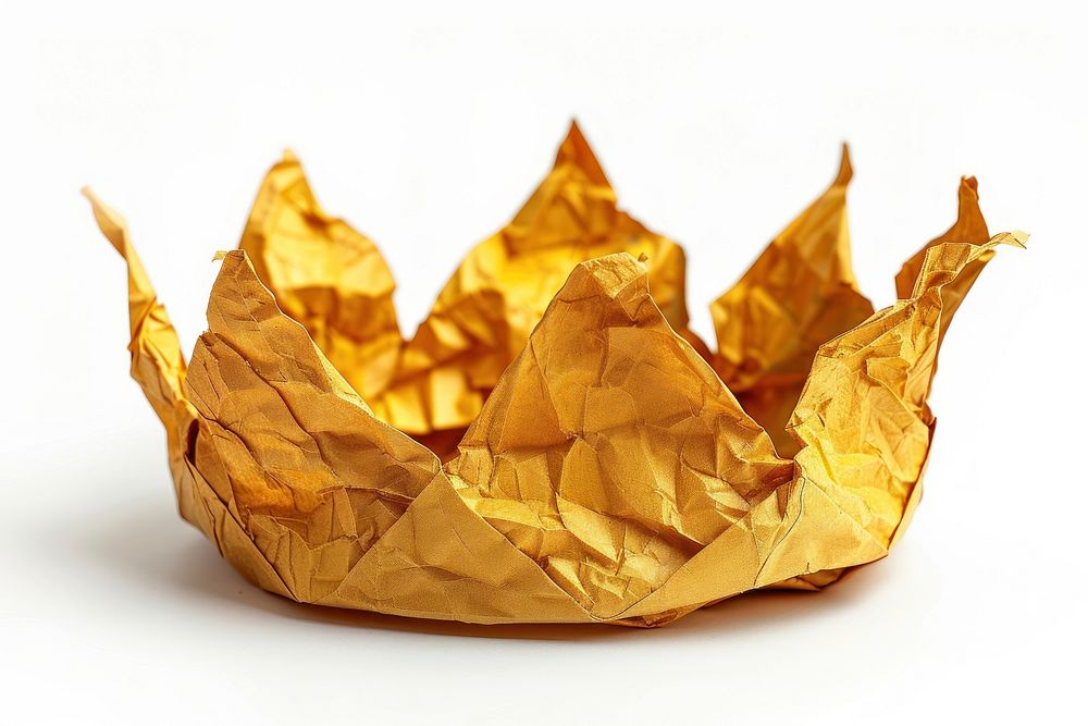 Crown in style of crumpled paper origami tobacco.