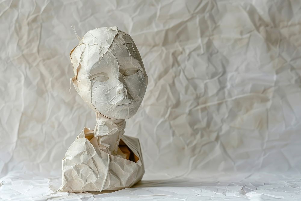 Doll in style of crumpled paper sculpture wedding.
