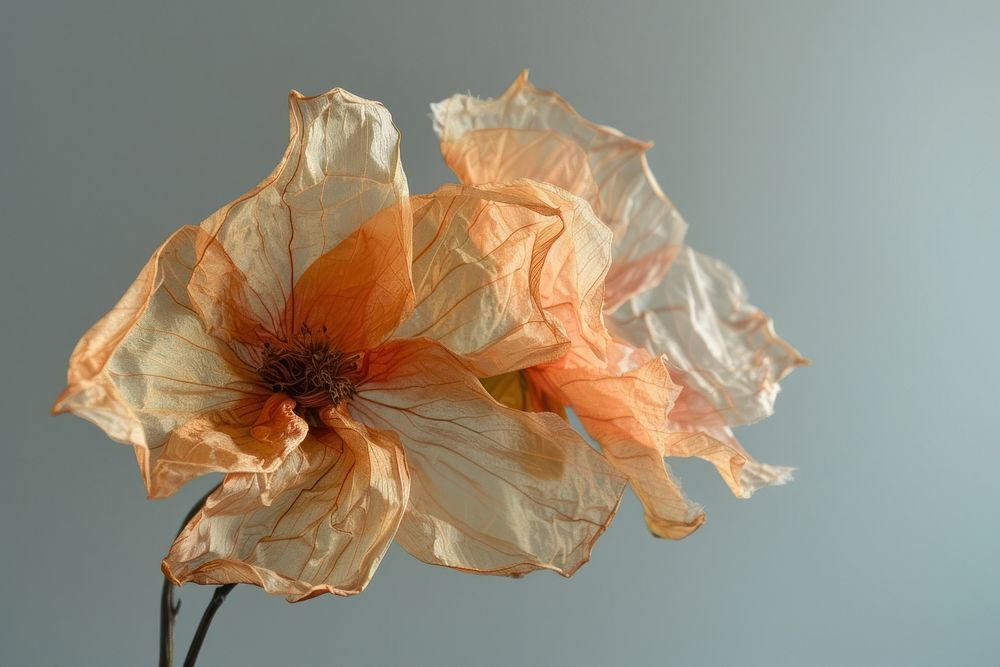 Dried flower in style of crumpled blossom anemone person.