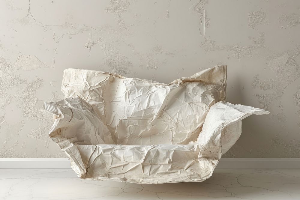 Furniture in style of crumpled paper cushion pillow.