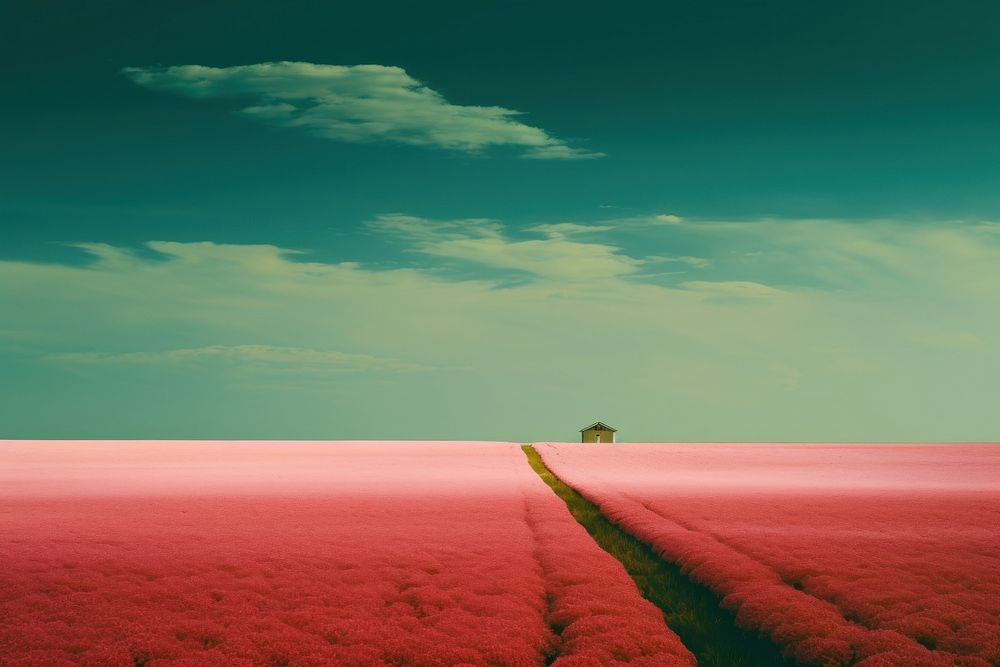 Photo of pink field outdoors horizon scenery.