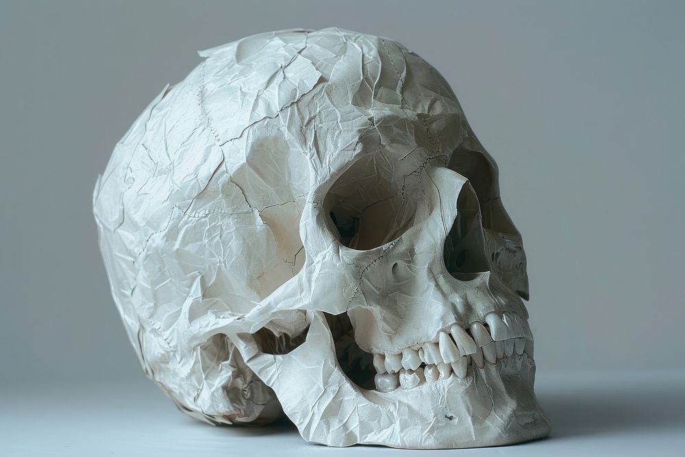 Skull in style of crumpled person human head.