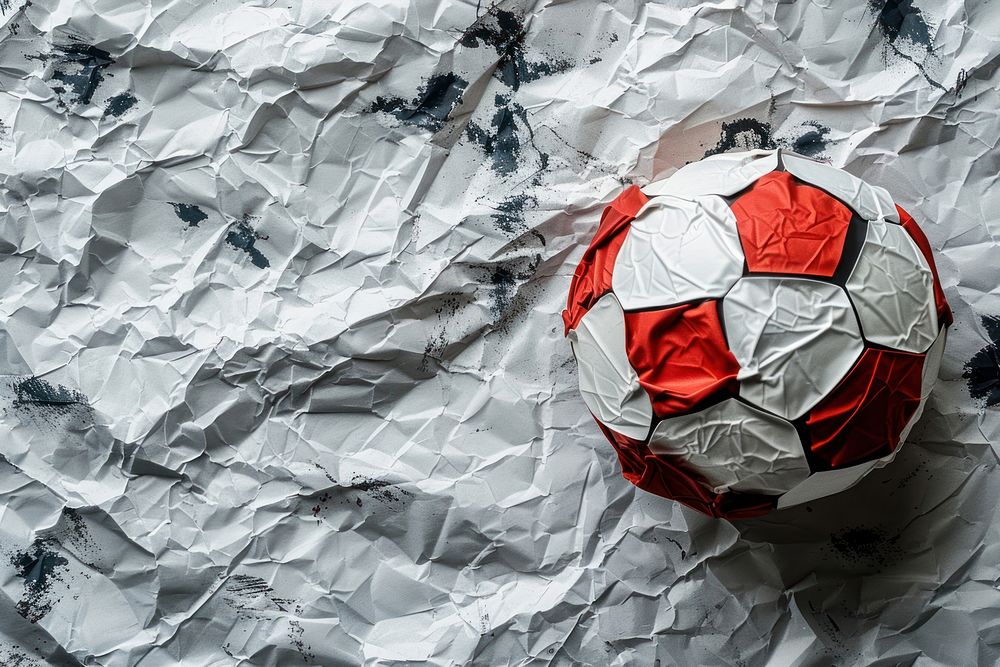 Sports in style of crumpled football soccer sphere.