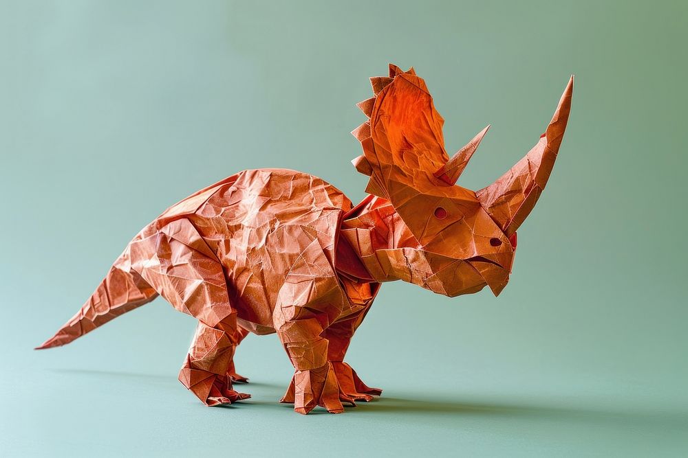 Triceratops in style of crumpled paper origami person.