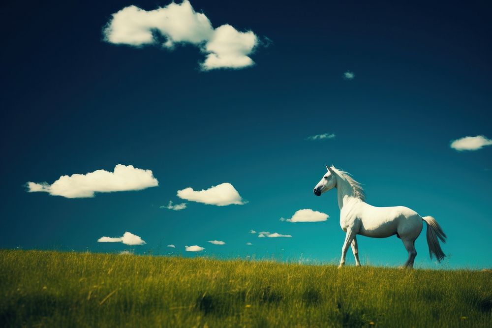 Photo of unicorn field grassland outdoors.