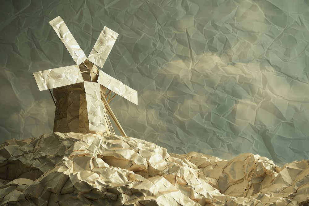 Windmill in style of crumpled outdoors symbol cross.