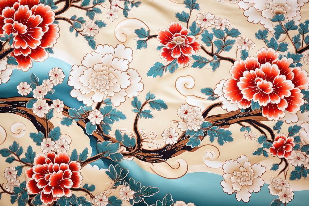 Top view photo of a chinese pattern graphics blossom dessert.